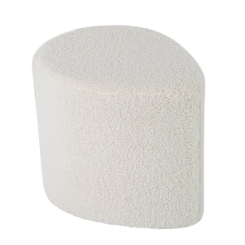 Modernist Style Stool White Velvet Round Seat Pouf Ottoman for Living Room Foot Stool