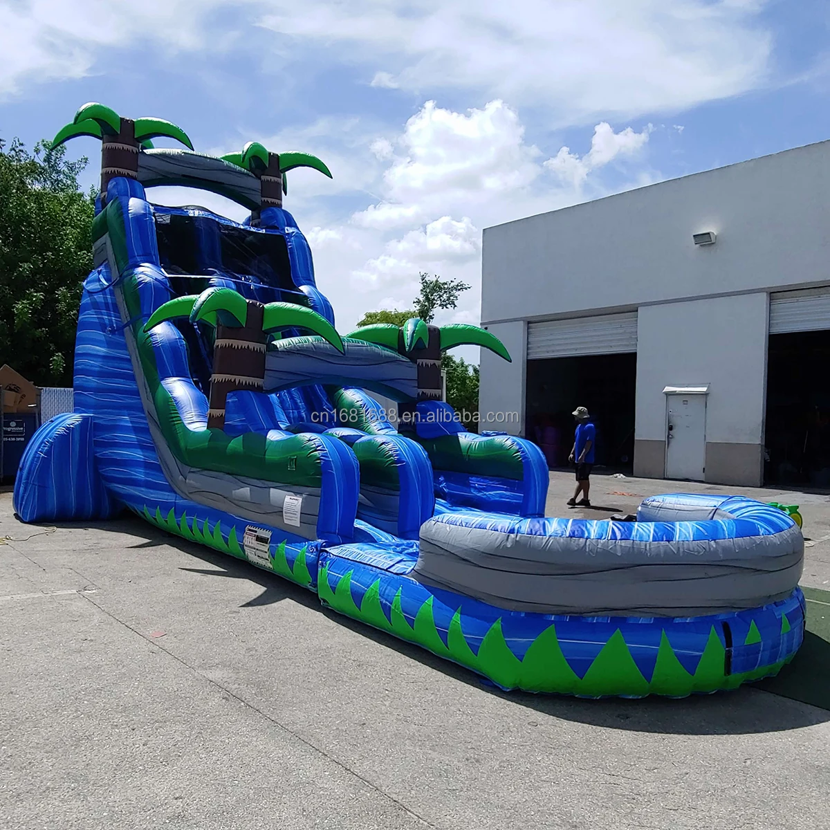 Commercial Outdoor Inflatable Double Slide With Obstcle and Rock ...