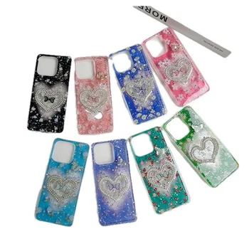 For iPhone 12 13 14 15promax love diamond for oppo epoxy resin shining for xiaomi flashing mobile phone case for women
