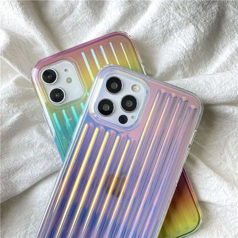 Hologram Hard Luggage Case for iPhone 17 Stylish for Girls Blue Rainbow  Laser Holographic for iPhone 15 16 Gradient Phone Case
