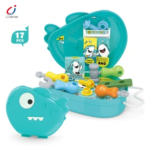 Chengji Kid Early Learning Education Plastic Toy Repair Real Tool Set Cartoon Shark Backpack Screw Diy Building Tool Kit Toys