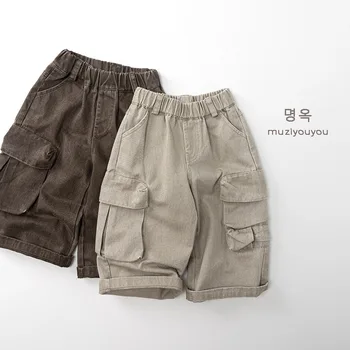 2025 Autumn Korean Style Loose Fit Boys Girls Cargo Baby Pants New Casual Versatile Children's Cotton Solid Color Baby Trousers