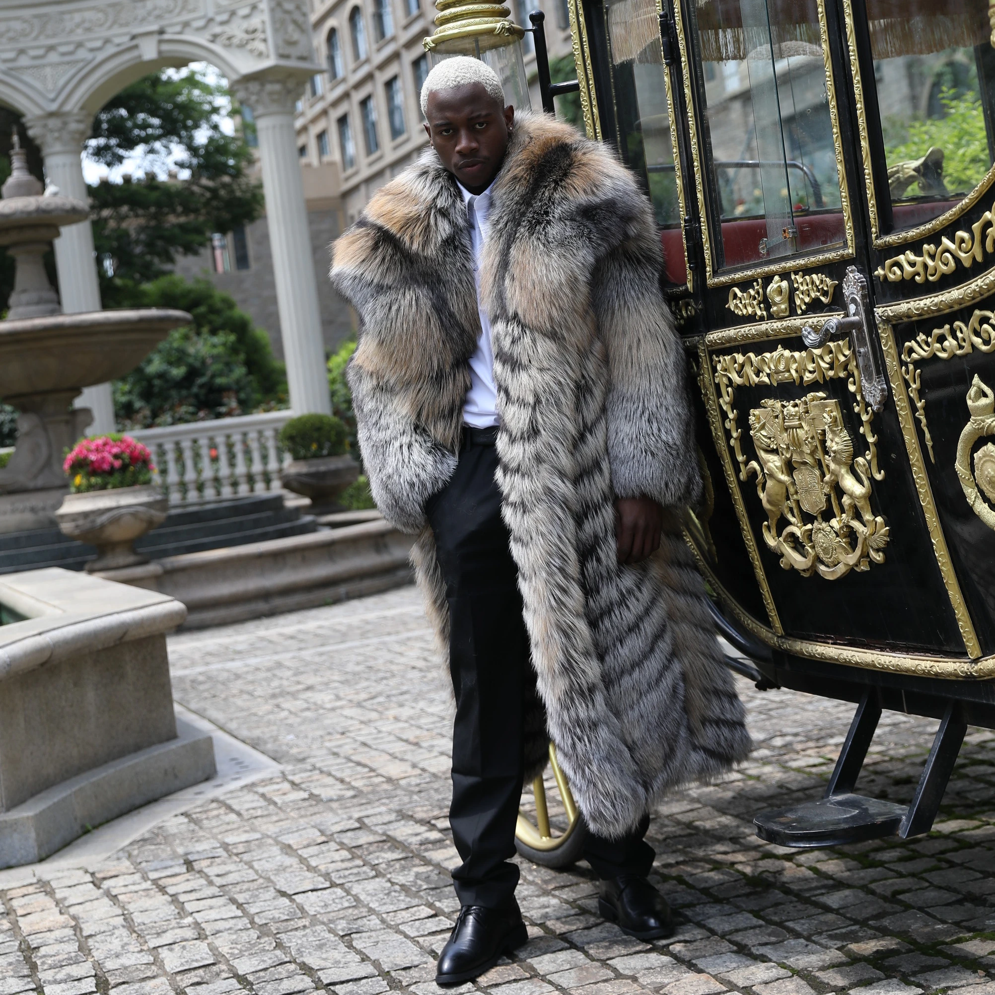 Janefur Winter Down Coat Thick Mid-Length Fox Fur Collar Luxury Fluffy Coat  Men Plus Size Fur Coat