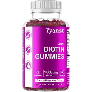 OEM/ODM Vegan Natural Raspberry Flavor 10000mcg Biotin Gummies Strengthen Skin Hair Nails Health Beauty Biotin Gummies