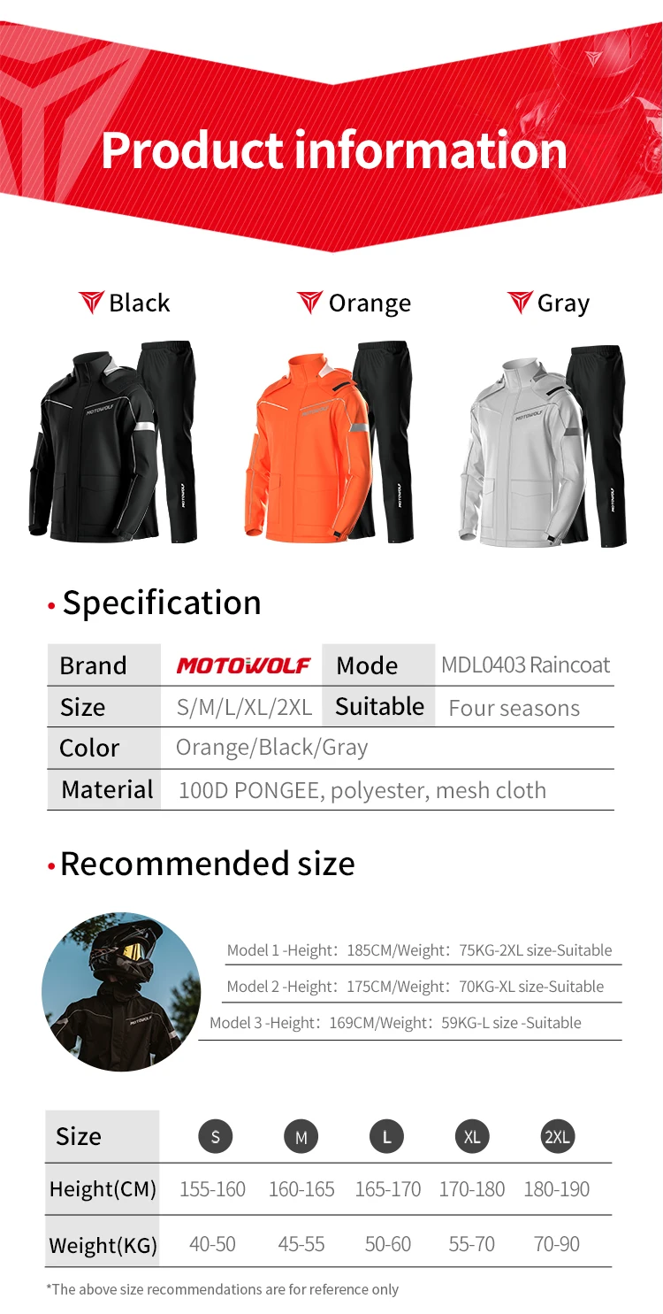 Motowolf Raincoat V2 Size Chart edu.svet.gob.gt