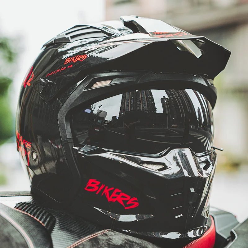 SLKE Detachable Combination Half Full Face Helmet Retro Street Fighter Samurai Motorcycle Helmet