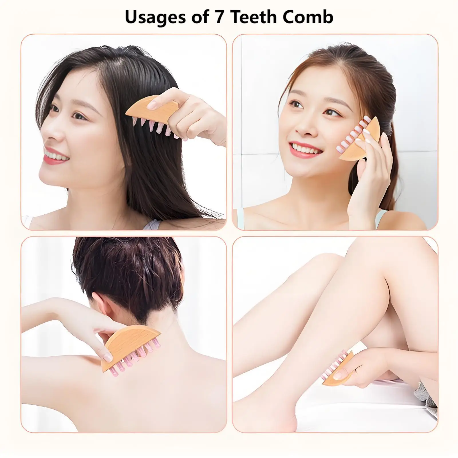 Custom Private Label Scalp Gua Sha Comb Wooden Handle Head Massager with Natural Stone Teeth for Massaging the Scalp