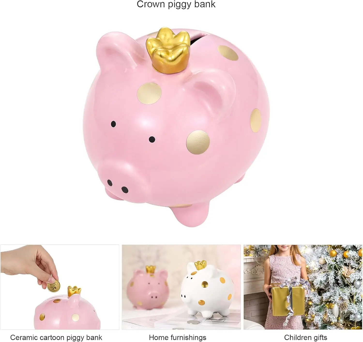 Customizable ceramic piggy bank crown princess piggy bank ceramic piggy king cartoon spotted pig home crafts