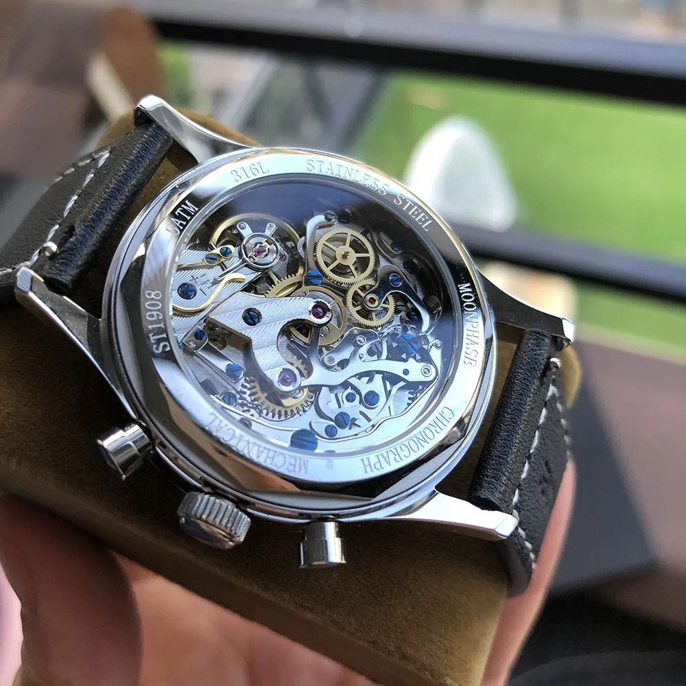Rts Stock Drop Ship Luxury 3atm Classic Business Seagull St 1901 Chronograph Hand Winding Mechanical Movement Watch Man for Sale