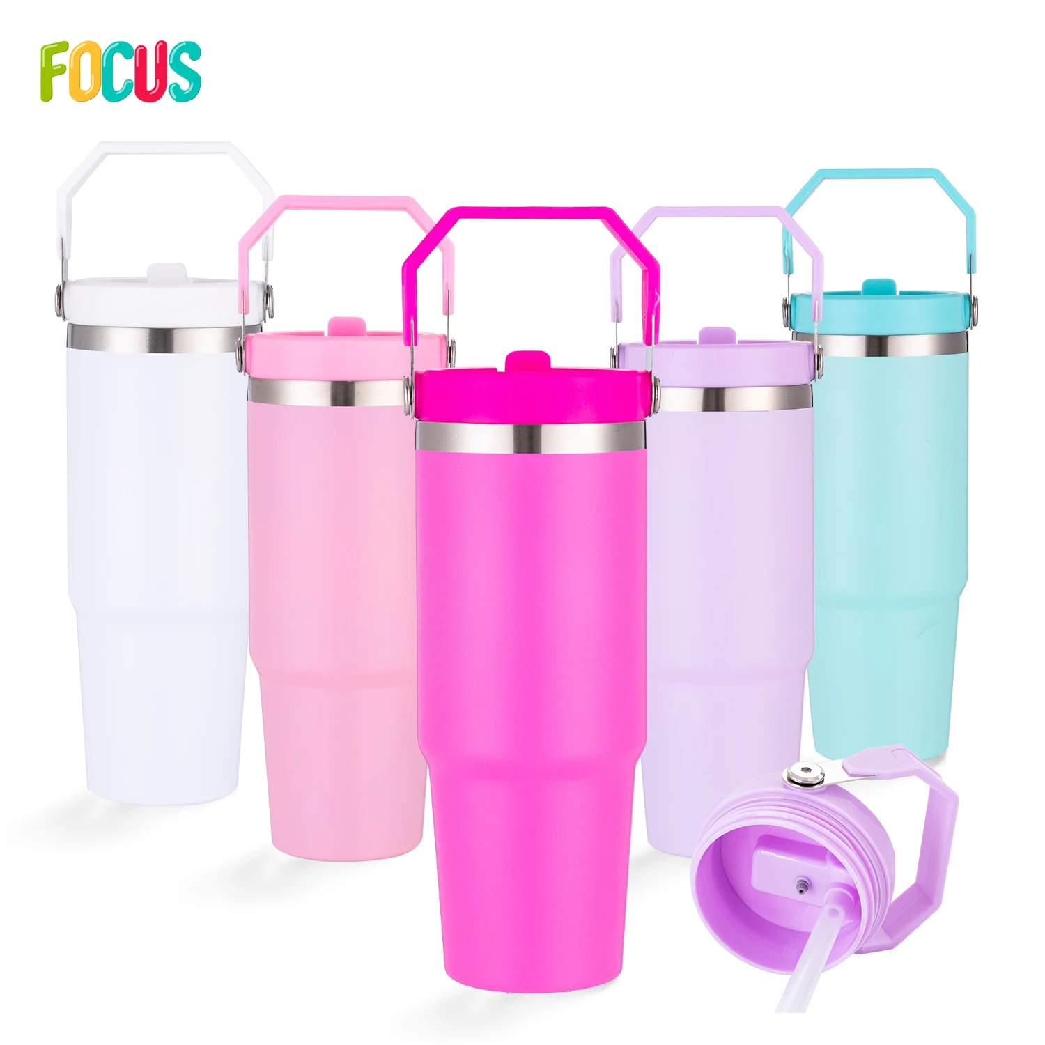 Us Rts 30oz Matte Macaron Color Flip Top Portable Straw White ...