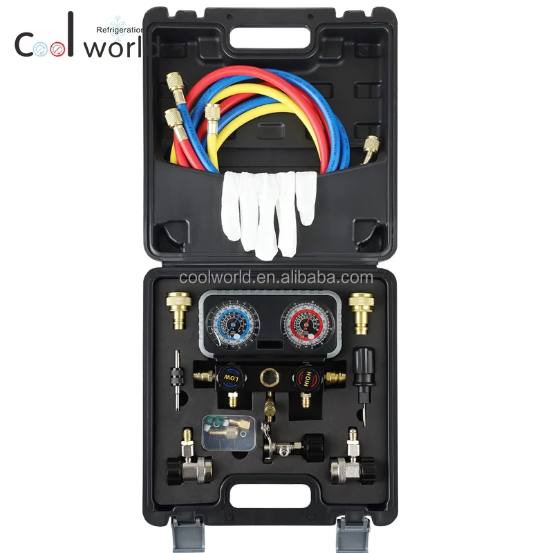 High Precision R1234yf R134a R404a Manifold Gauge Set With 3 Charging