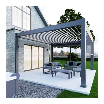 Modern 4x4 Aluminum Bioclimatica Gazebo Louvre Smart Automatic Louvered Roof Outdoor Waterproof Sunshade Patio Pool Pergola Wood