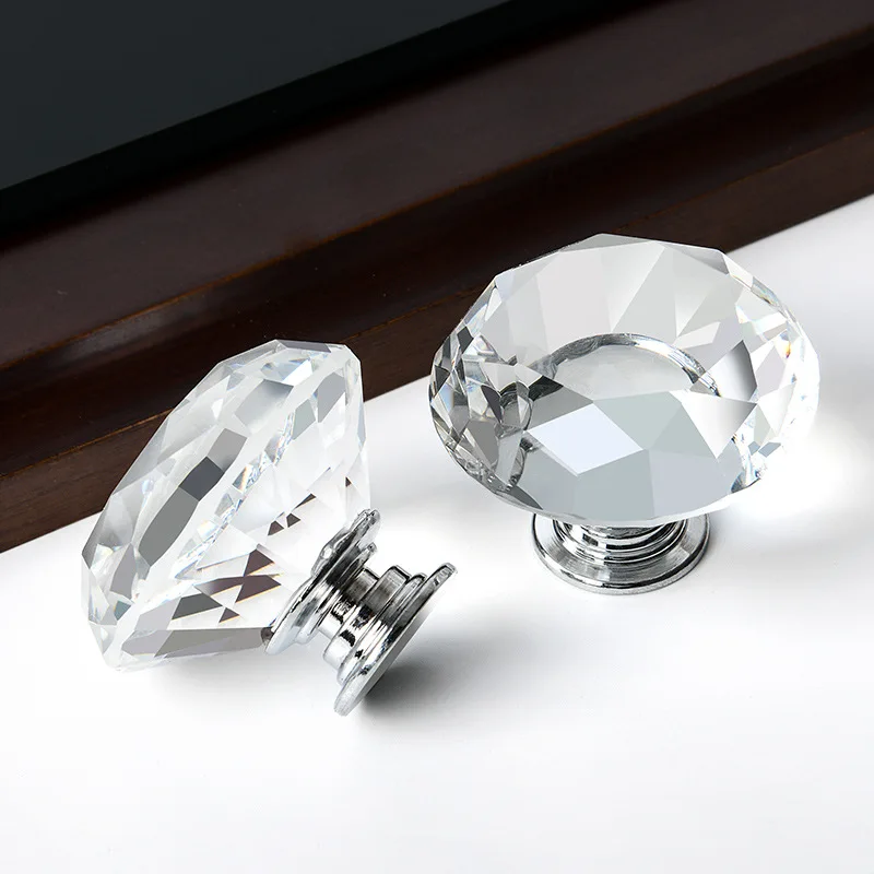 30mm Crystal Clear Diamond Drawer Handle Wardrobe Cabinets Kitchen ...
