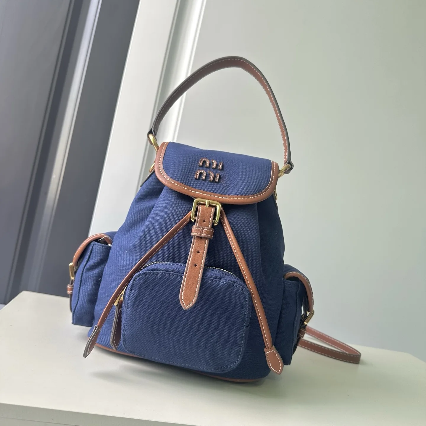 Mius New Fall/Winter Retro Urban Simplicity Canvas Backpack-Large Capacity Color-Block Design Polyester Wear-Resistant Women