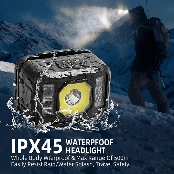 Датчик движения и встроенный батареи USB перезаряжаемые фары 6 режимов работы свет водонепроницаемый головной Фонарь налобный