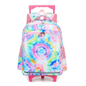 High Quality Customized Kids Backpack for Girls Trolley Book Bag Polyester Featuring Tie Dye Cartoon Logo for School Supplies