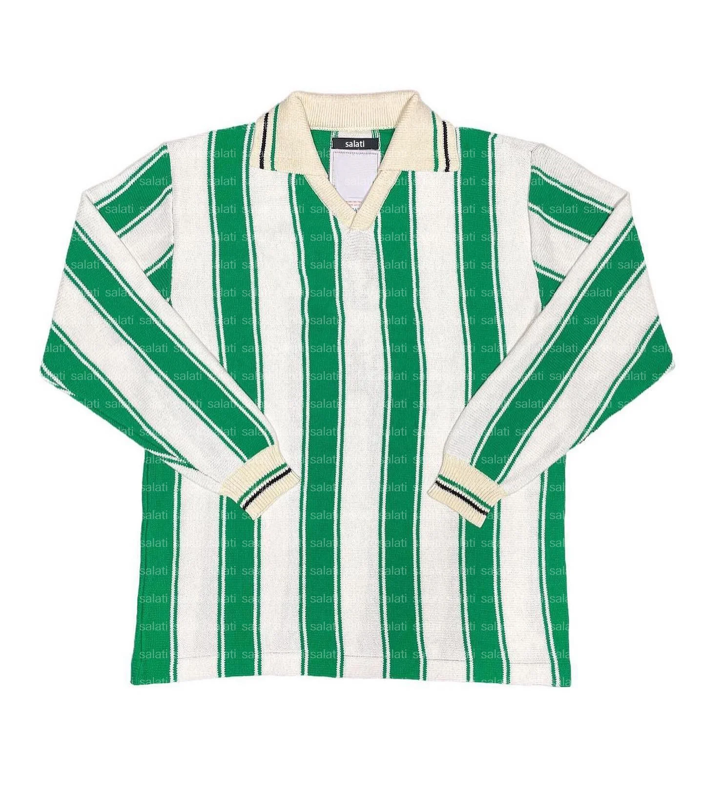 Custom Heavy Cotton Stripe Oversized V Neck Drop Shoulder Tshirts Polo Long Sleeve Tshirt Knit Sport Football Jersey T-shirt Men gallery 4