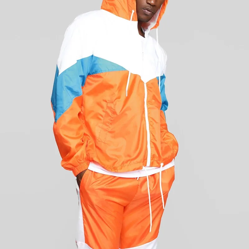 Custom High Quality Designer Men Fashion Color Block Summer Hot Sale Sweatsuit Sports Track Suit Nylon Two Pieces Tracksuits