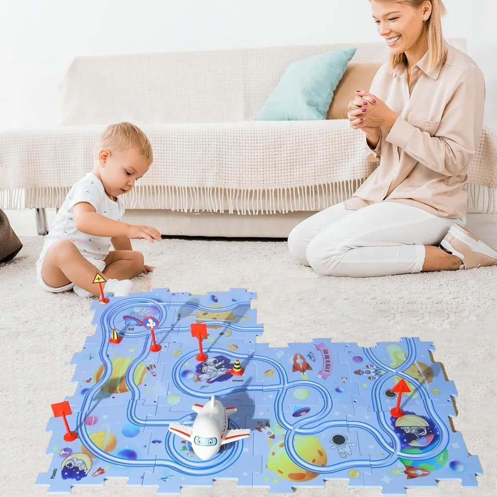 Adventure Puzzle Track Set 25pcs Sliding Track Jigsaw Rail Electric Vehicle Toy DIY Rail Car Building Set for Kids Logic Puzzle