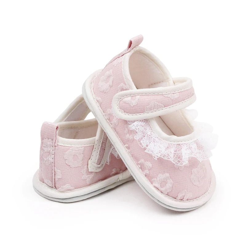 New Solid Color Mesh Lace Embroidery Lace Soft Base Infant Shoes for Girls manufacture