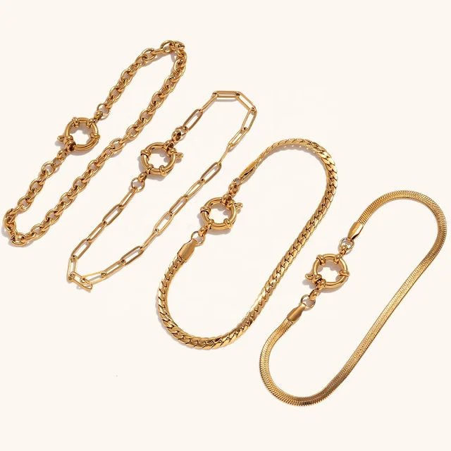 Dingran New Arrival Chain Bracelet Set Waterproof Stainless Steel Gold Plated Jewelry For Women