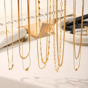 MW Wholesale Stainless Steel Necklace Stacked Heart Paper Clip Snake Bone Pendant Gold Plated Fashion Jewelry Necklace for Women