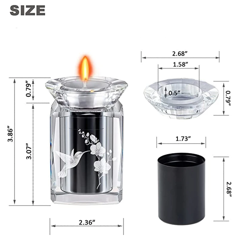 Small Candle Urn Hummingbird Urns Crystal Ashes Cremation Keepsake Holder for Ashes Adult Human Pet Remember Your Love One Lost