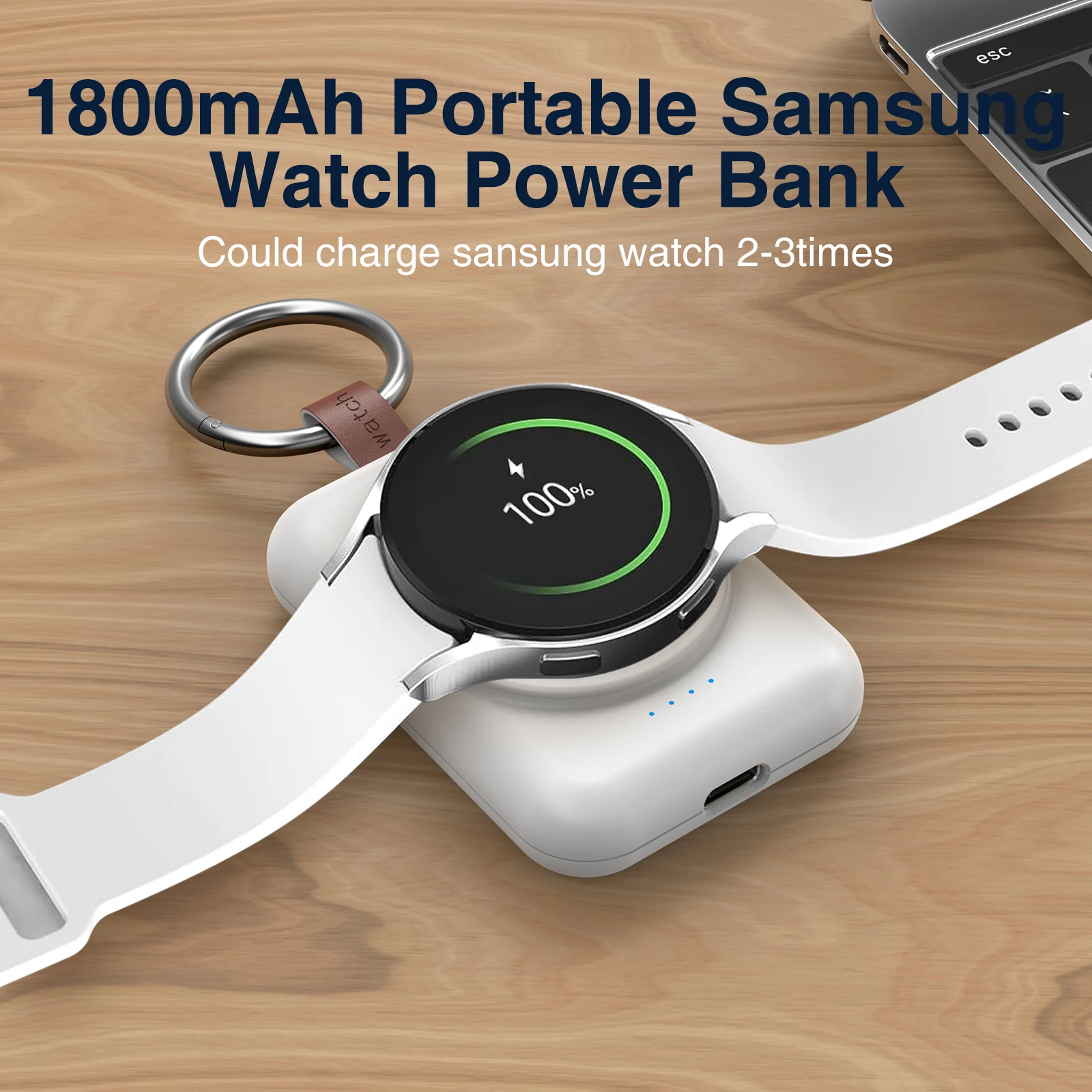 New Product Portable 1800 Mah Keychain Power Bank Station Wireless Charger for Samsung Galaxy Watch 6 Classic 5 Pro 4 Active 2