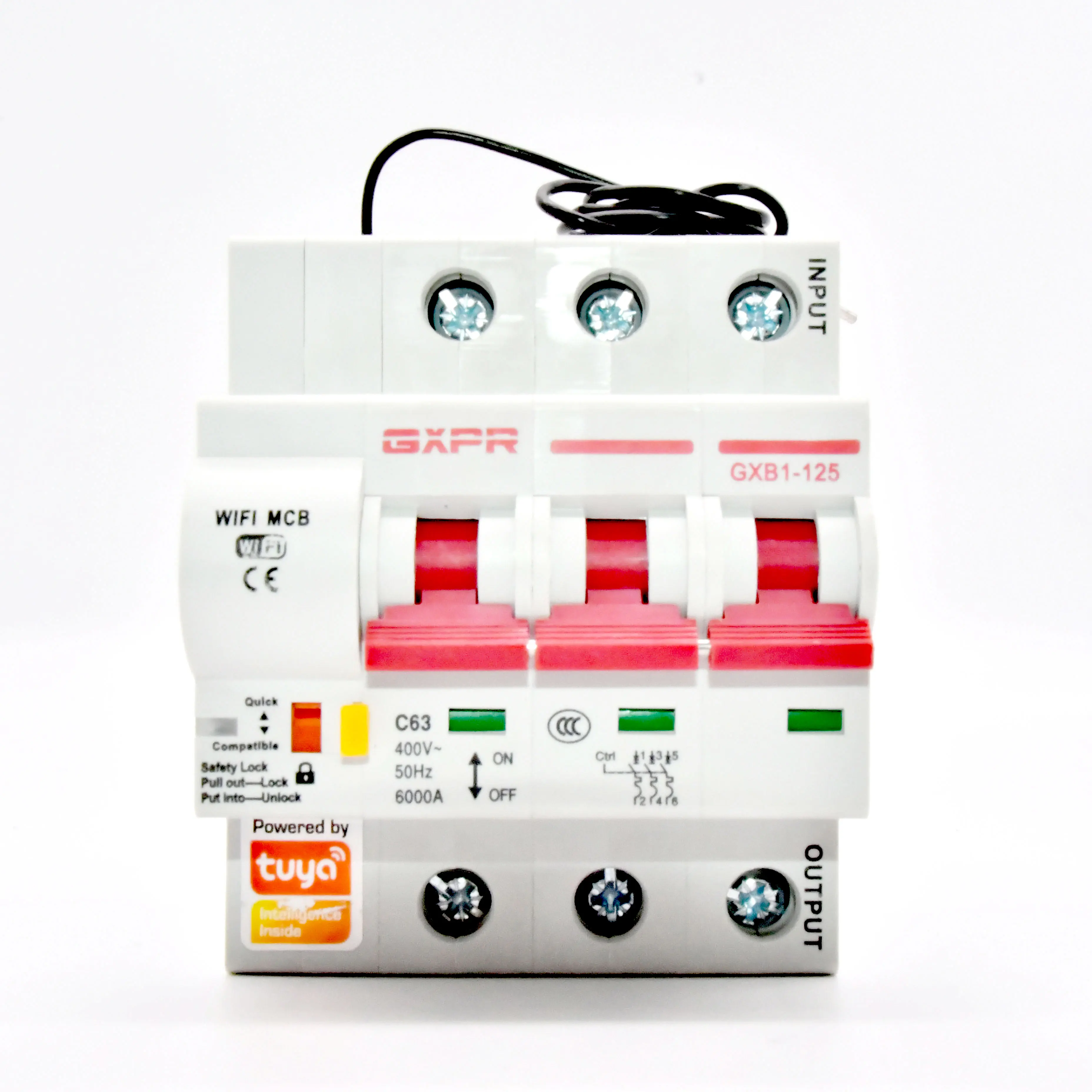 GXPR RCBO Residual Current Operated TUYA WIFI Intelligent Smart Wifi Remote Control MCB Three Phase Circuit Breaker