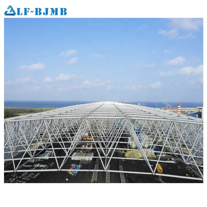 Famous Customized Light Steel  Space Frame Coal Storage Shed  Curved Roof Spatial Structures