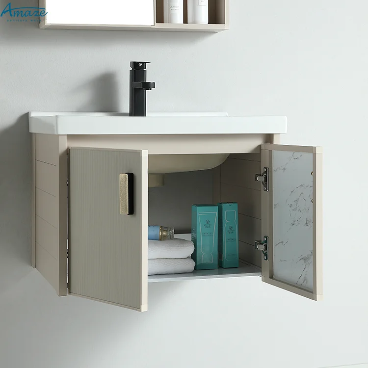 China high quality design vanity bathroom mirror modern wall mounted bathroom cabinet basin sink manufacture