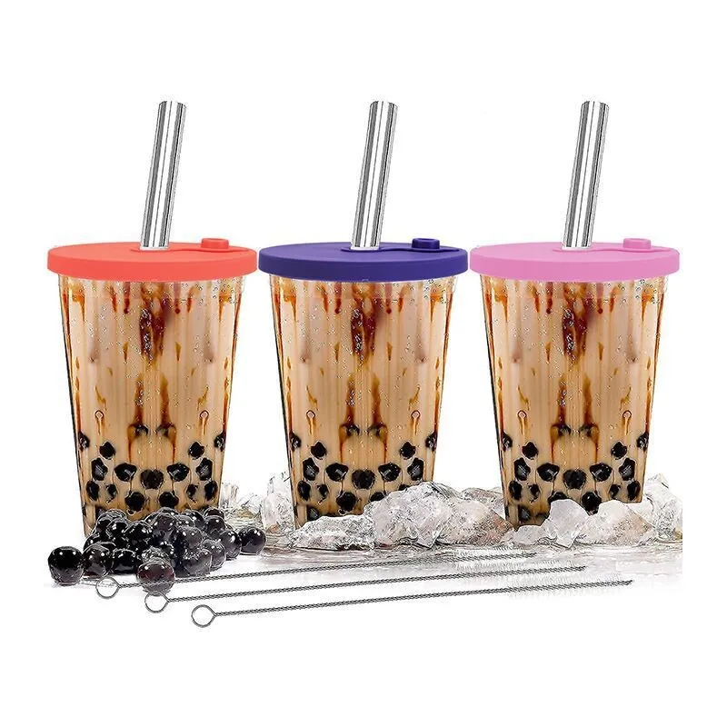 Reusable Boba Cups With Lids And Straws Plastic Boba Tea Tumbler Boba ...