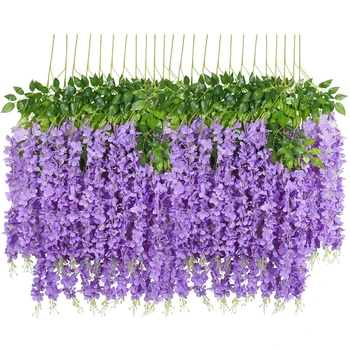 Artificial Fake Wisteria Hanging Flowers Purple Silk Flower Strings For Home Party Wedding Decor