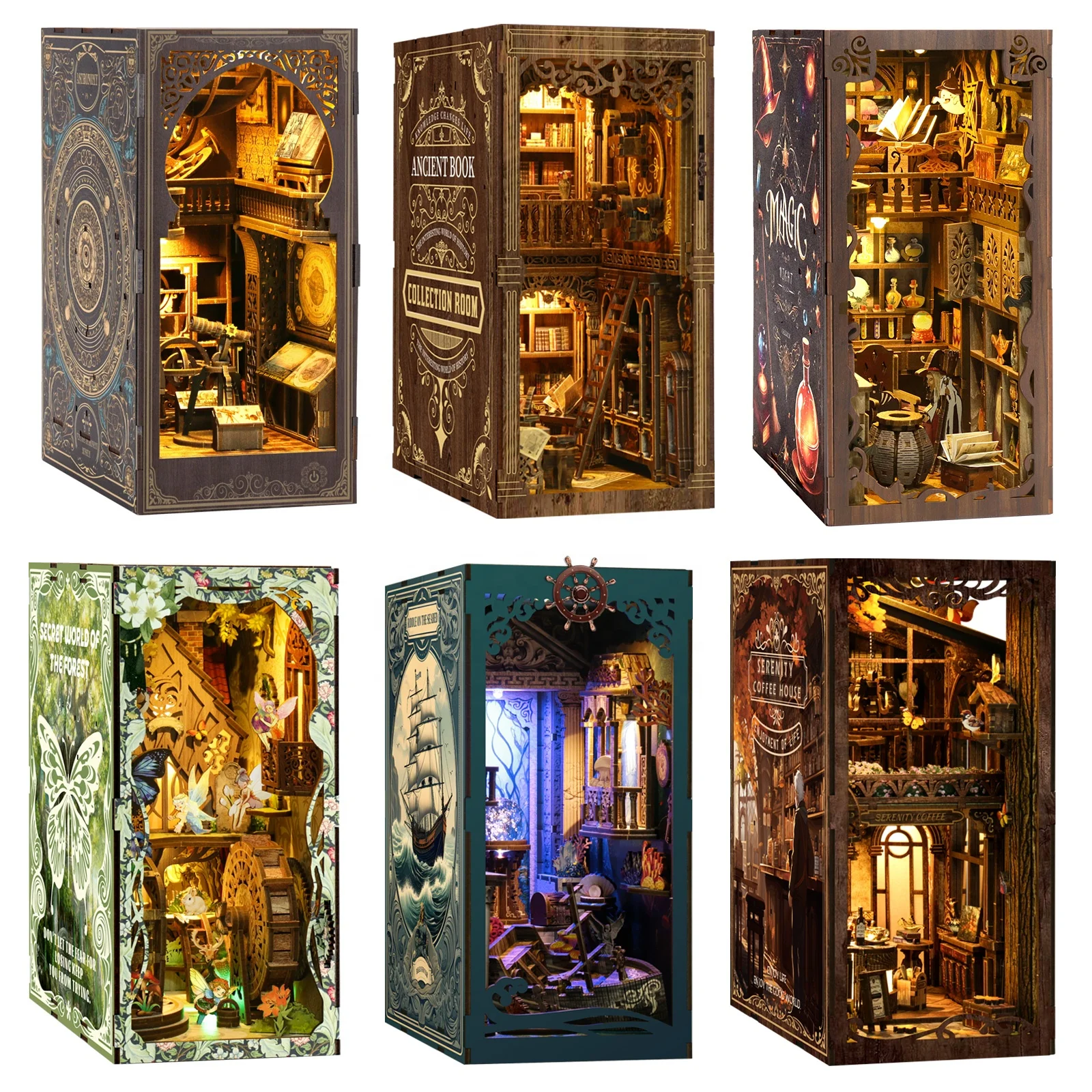 Custom Magic Bookshelf Decoration Library Book Nook DIY Friendly Wooden 3d DIY Book Nook Kit for Puzzle Toy