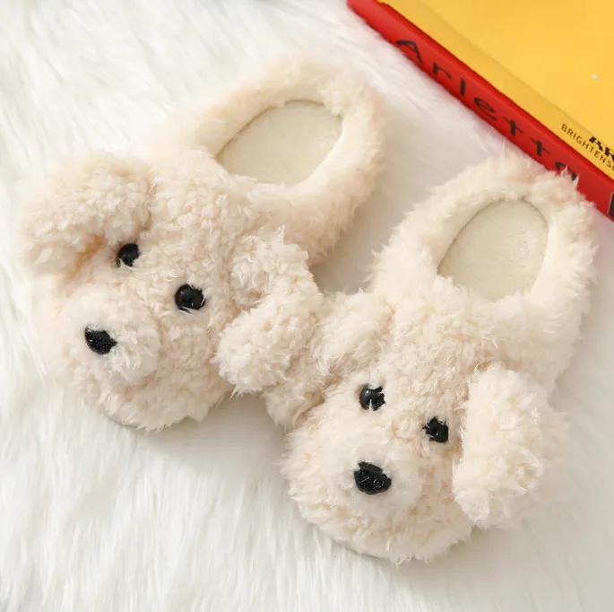 Wholesale Cute Fuzzy Teddy Dog Slippers Ladies Winter Indoor Flat Warm ...
