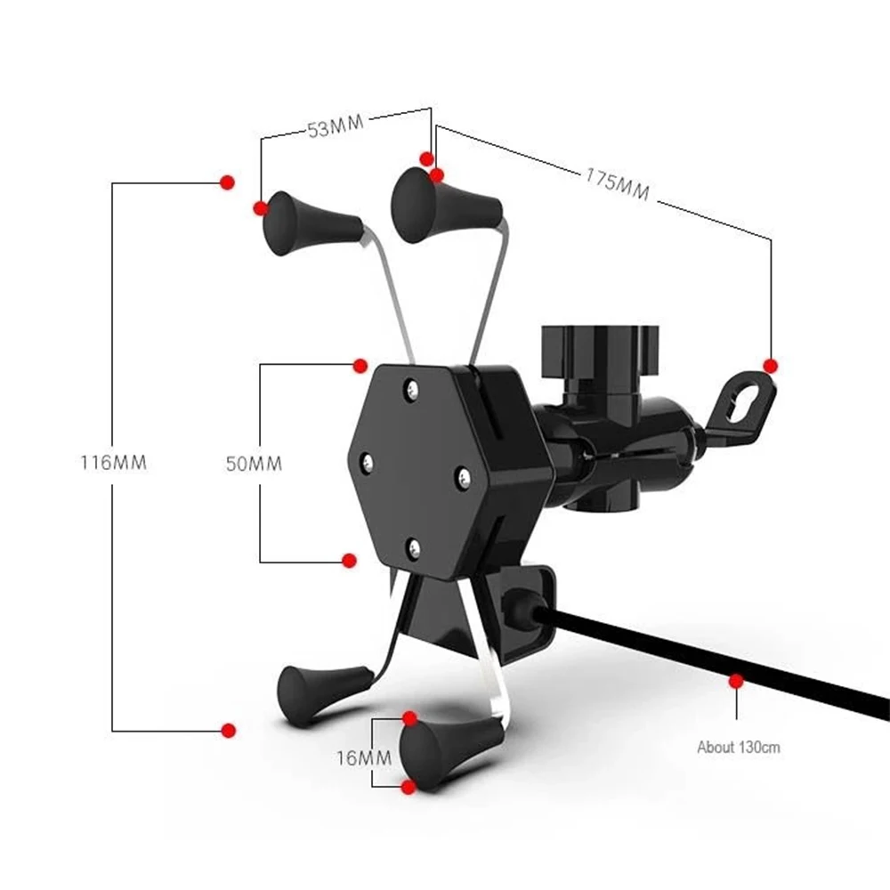 
Мотоциклетный держатель для телефона с USB-зарядкой и креплением на руль мотоцикла 