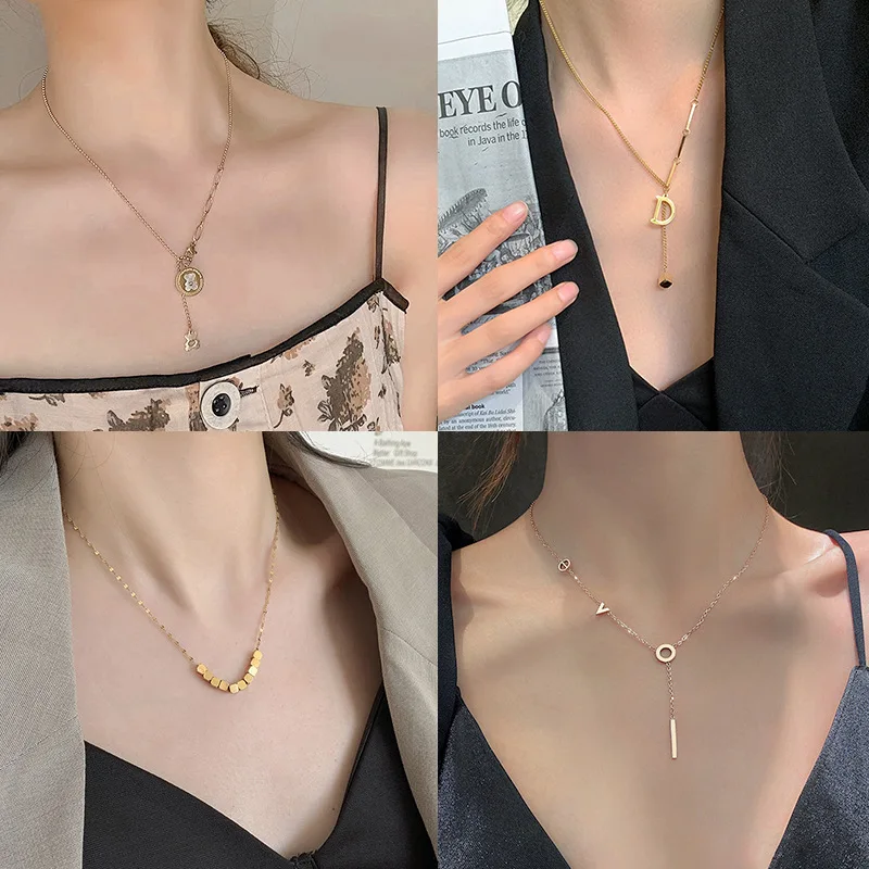 Titanium Steel No Fading Custom English Digital Flower Butterfly Small Waist Clavicle Pendant Necklace for Women