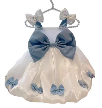 2024 Wholesale New Pet Dog Summer Blue Dress Little Princess Fashion Bow Little Luxury Pets Small Size Fragrant Clothing Appar