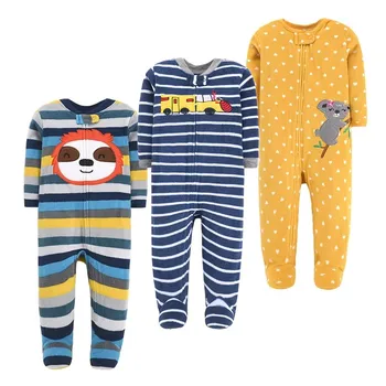 Factory Customizable Winter Warm Polar Fleece Baby Rompers Long Sleeve 0-1 Year Pajamas with Zipper Closure for Boy & Girl