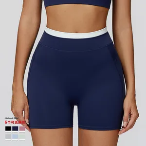 Cross-border Naked Contrast Vintage Yoga Shorts Thread High Waist Tight Pants Women's Outdoor Running EDK3129 3129