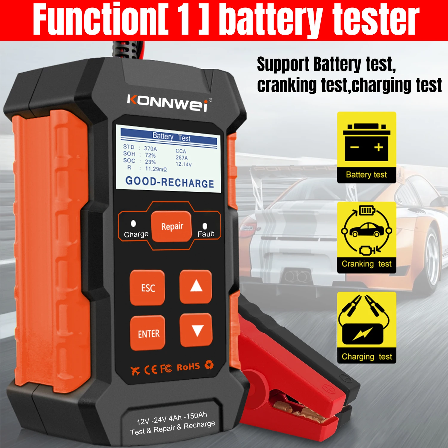 Tester Batteria Auto 12V/24V - Diagnostica Batterie AGM, GEL, Per Auto, Moto, Camion