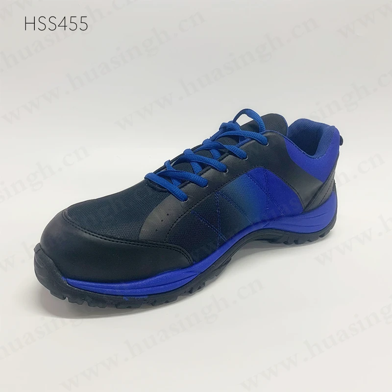 LXG,outdoor Adventure Sturdy Anti-hit Hiking Shoes Lace-up with Fiberglass Toe Blue Sport Safety Shoes HSS455