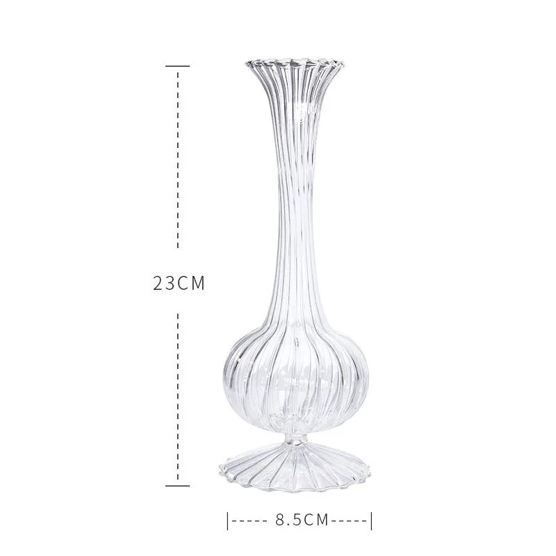 Minimalist Retro Handblown PC Glass Vase Irregular Shaped Transparent Striped for Wedding or Home Wall Decoration