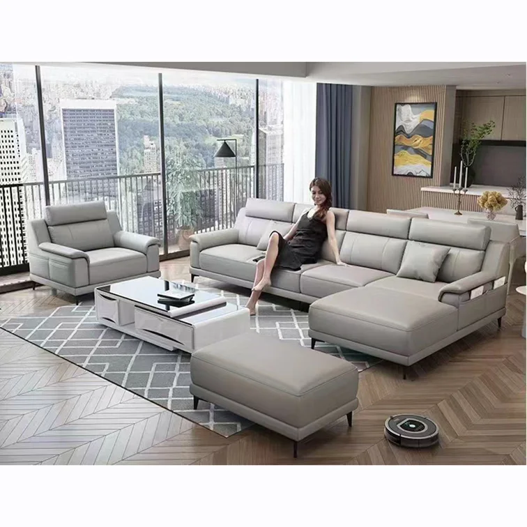 Sofa Set Furniture Customizable and Reconfigurable Hot Sale L Shaped Genuine Sofa Set Leather Sectional Corner Sofa Living Room