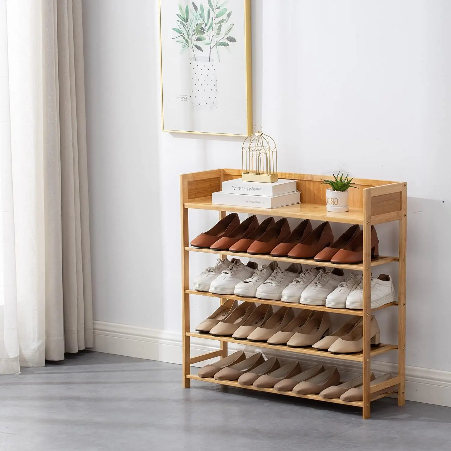 product modern 5 tier bamboo shoe rack organizer for home living room furniture for entryway hallway bedroom outdoor use-4