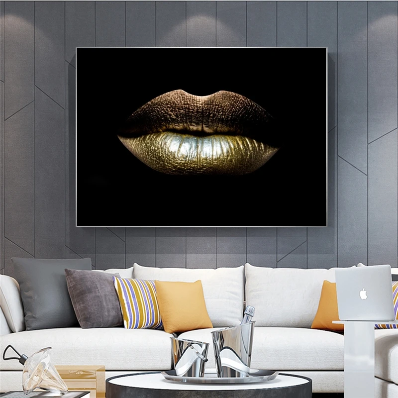 Gold & Black Girl home decor living Classical Canvas Print wall art 