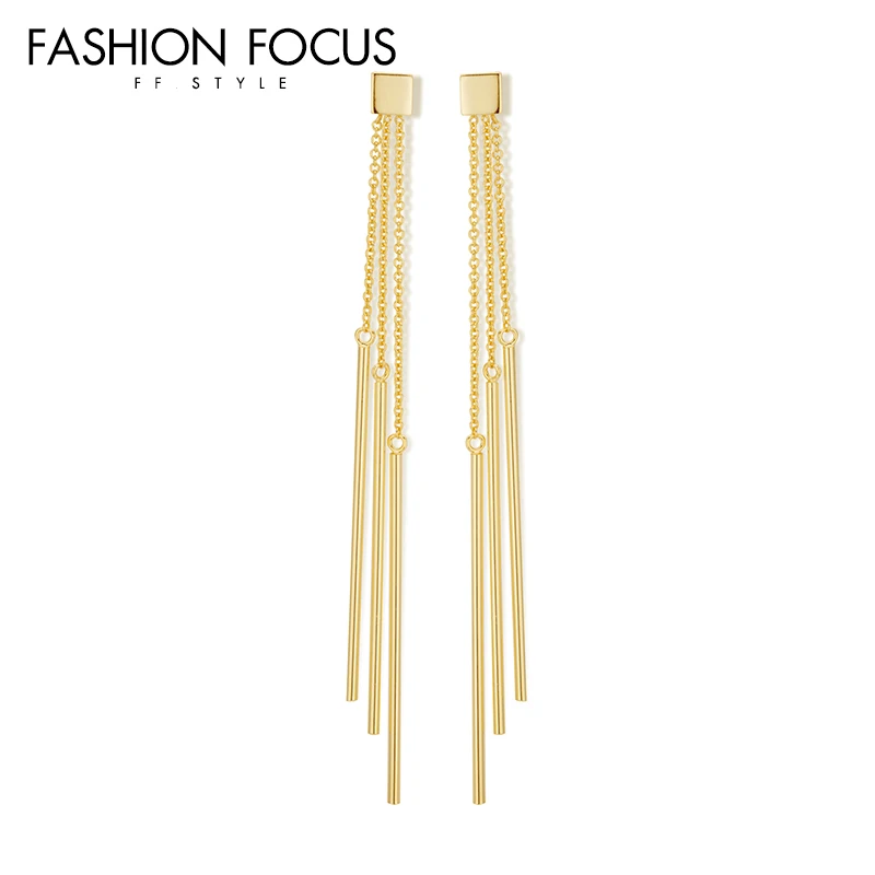Personality Trendy Wholesale Factory Brass Jewelry Custom Fashion Design 14K 18K Gold Plated Korean Long Drop Earrings