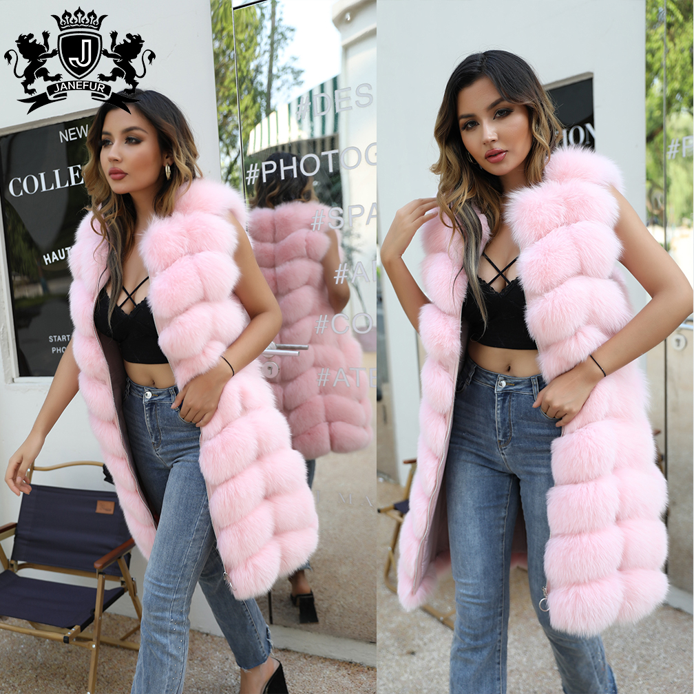 High Level Customized Natural Fur Vest Women Long Fur Gilet Coat Jacket Pink Fur Vest