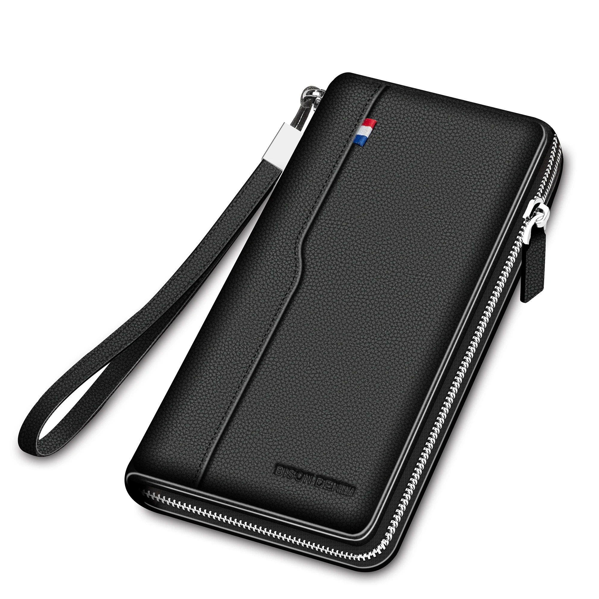 BISON DENIM Best brand Cheap travel zipper long clutch leather