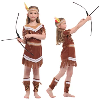 Halloween Indian Princess Costumes Kids Girls Pocahontas Huntress Costume Purim Party Mardi Gras Fancy Dress